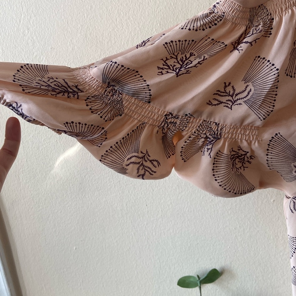 Chelsea28 Pink Coral Print Peasant Blouse Ruffle Sleeve Boho Top NWT Small - Picture 3 of 8